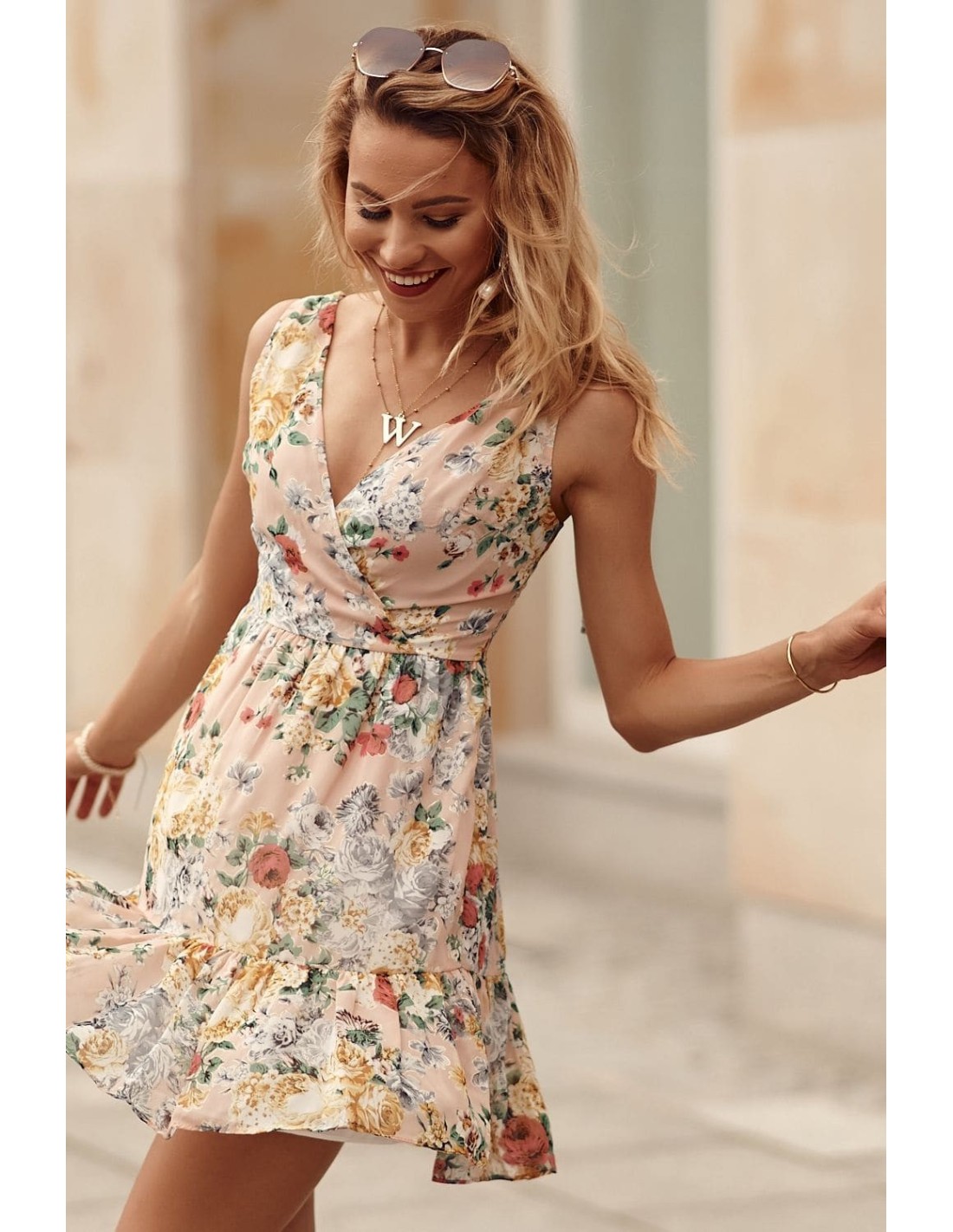 Rochie lejeră pudrată cu cravată pe umeri PR3206 - Magazin online - Boutique